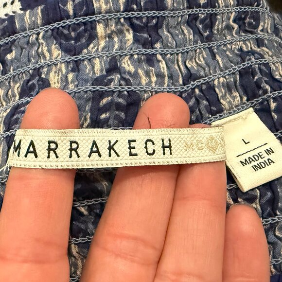 Marrakech smocked midi skirt size Large printed flowy blue white block print - Picture 3 of 7